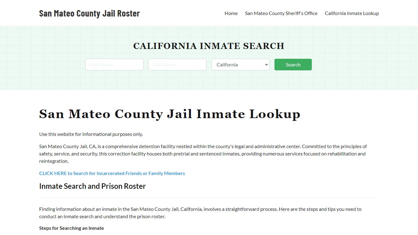 San Mateo County Jail Roster Lookup, CA, Inmate Search