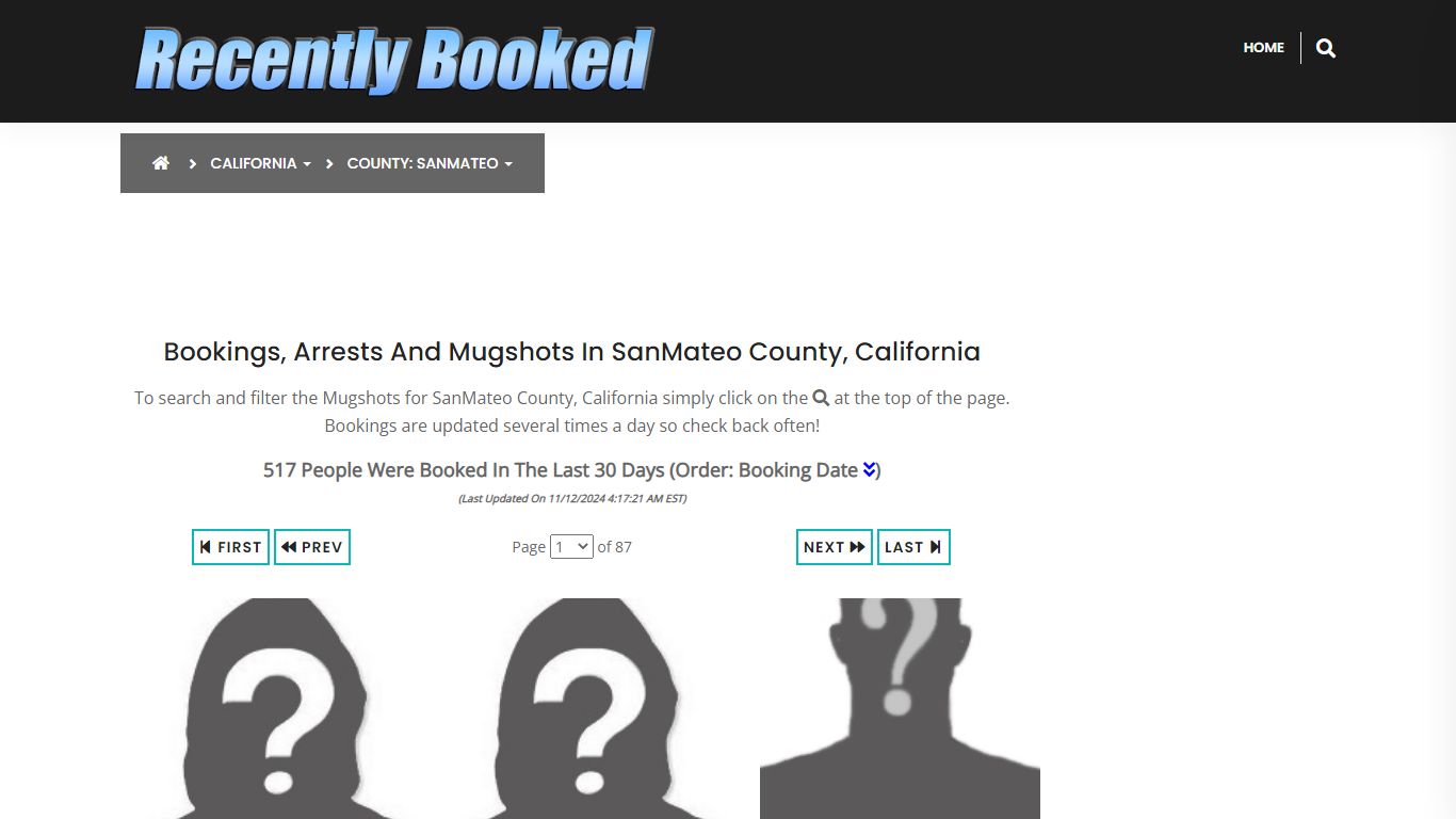 Bookings, Arrests and Mugshots in SanMateo County, California