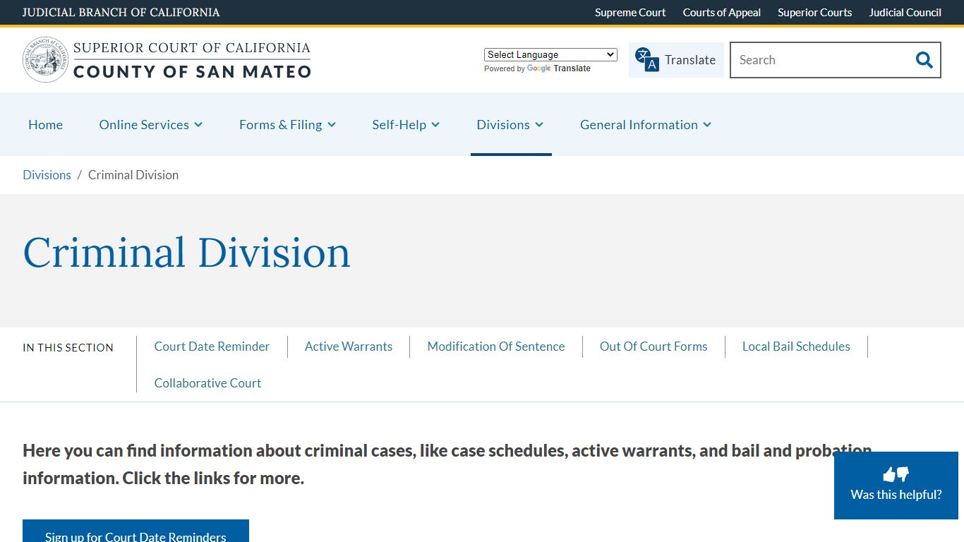 Criminal Division | Superior Court of California | County of San Mateo