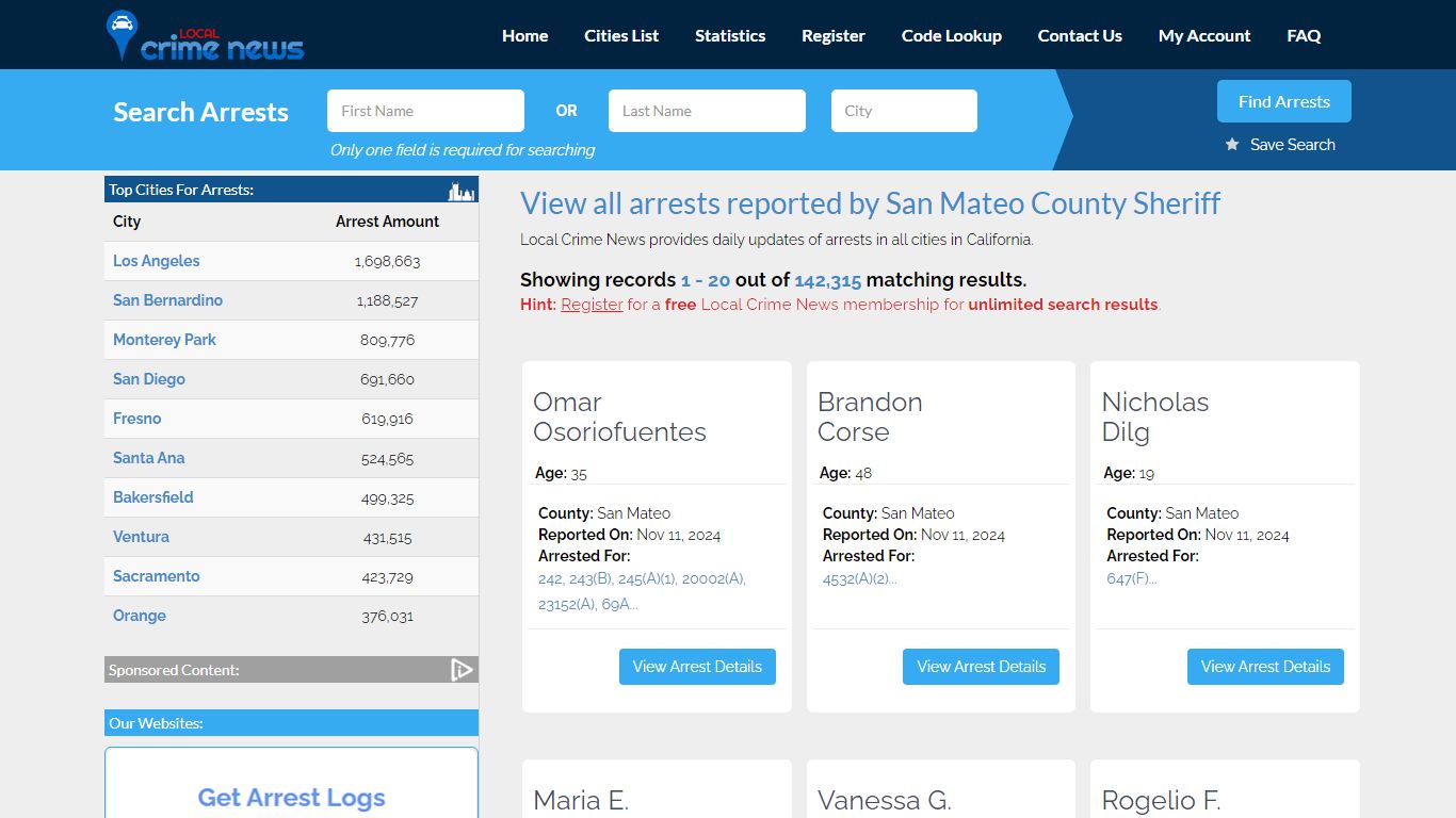 Arrests reported by San Mateo County Sheriff - Local Crime News