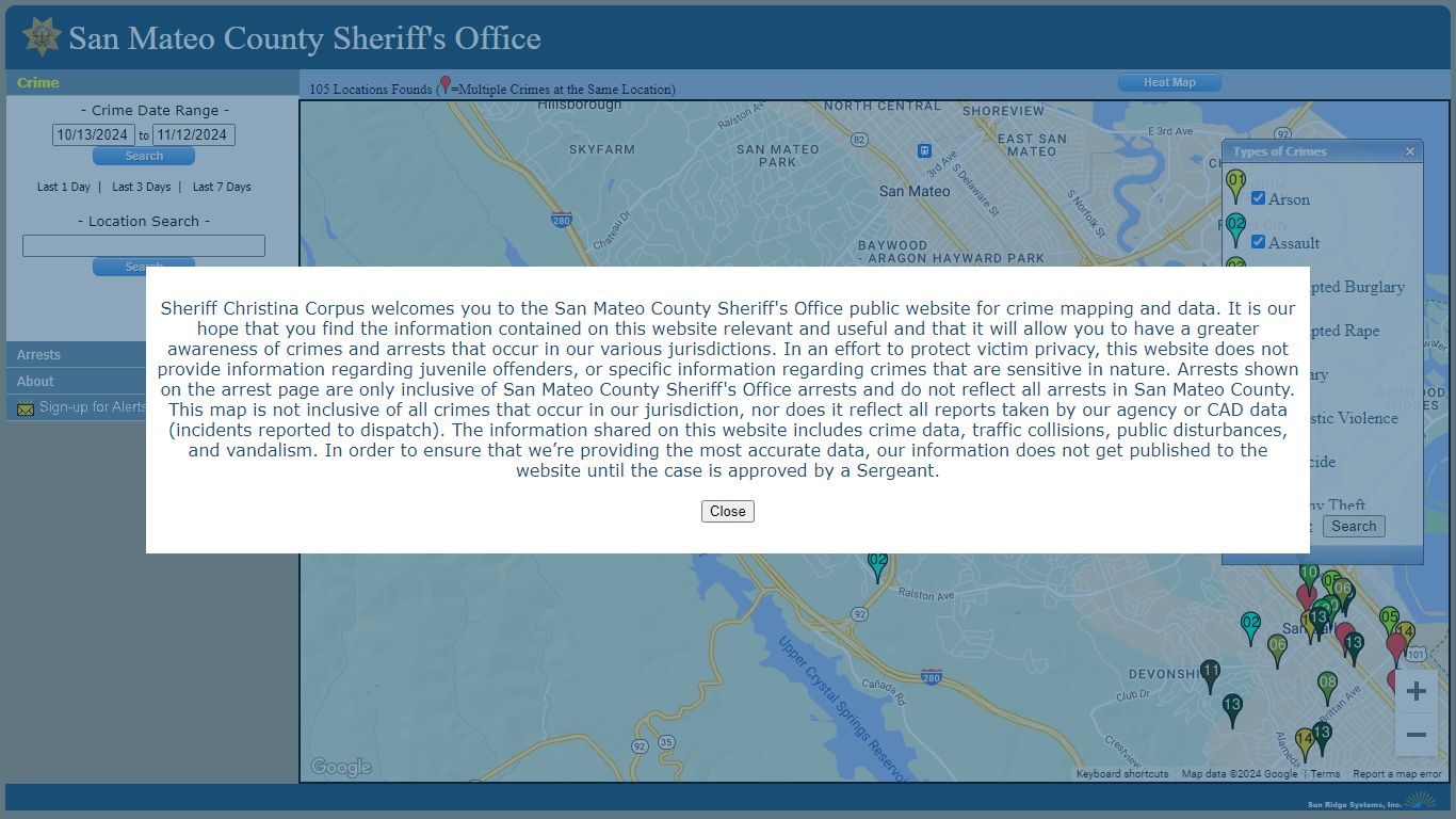 San Mateo County Sheriff's Office - CrimeGraphics.com